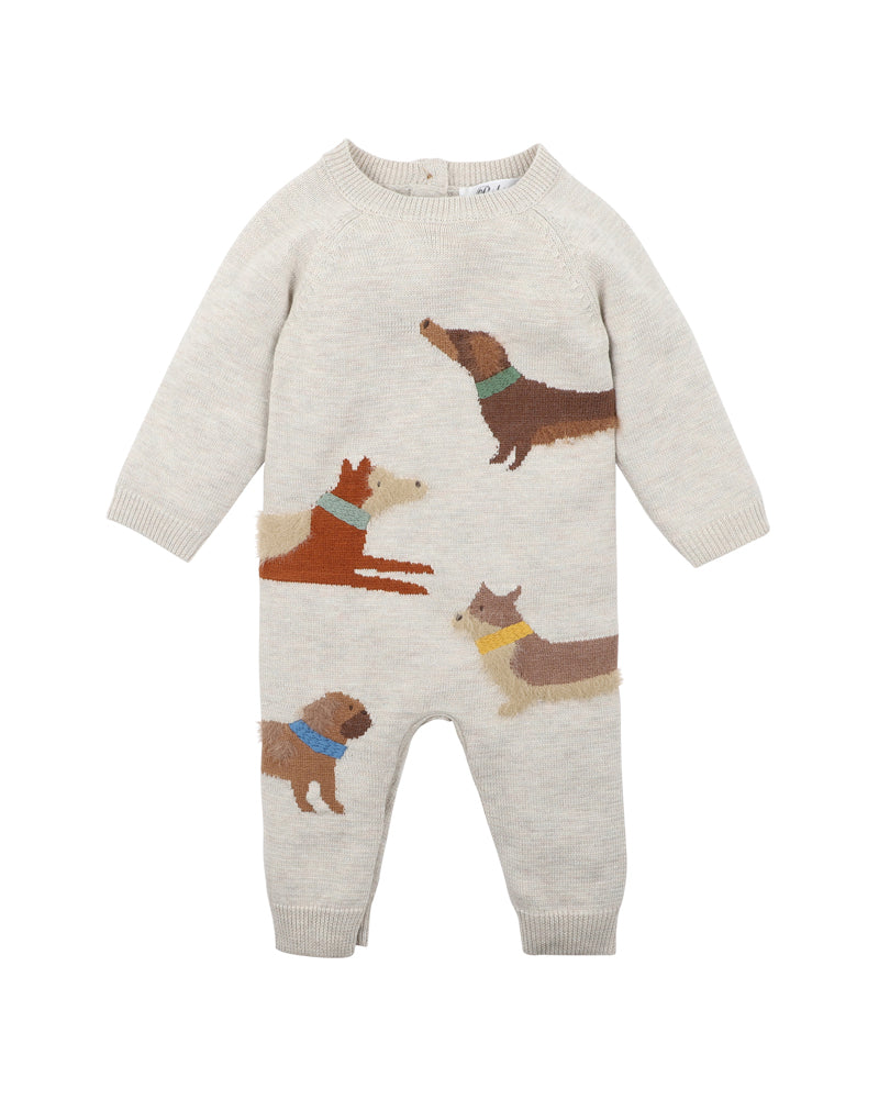 Bebe - Austin Dogs Knitted Romper - Sand Marle