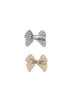 Load image into Gallery viewer, Huxbaby - Stripe 2pk Hair Bows Teal &amp; Biscuit
