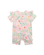 Load image into Gallery viewer, Fox &amp; Finch - Budgie Pink Floral Short Sleeve Zip Romper
