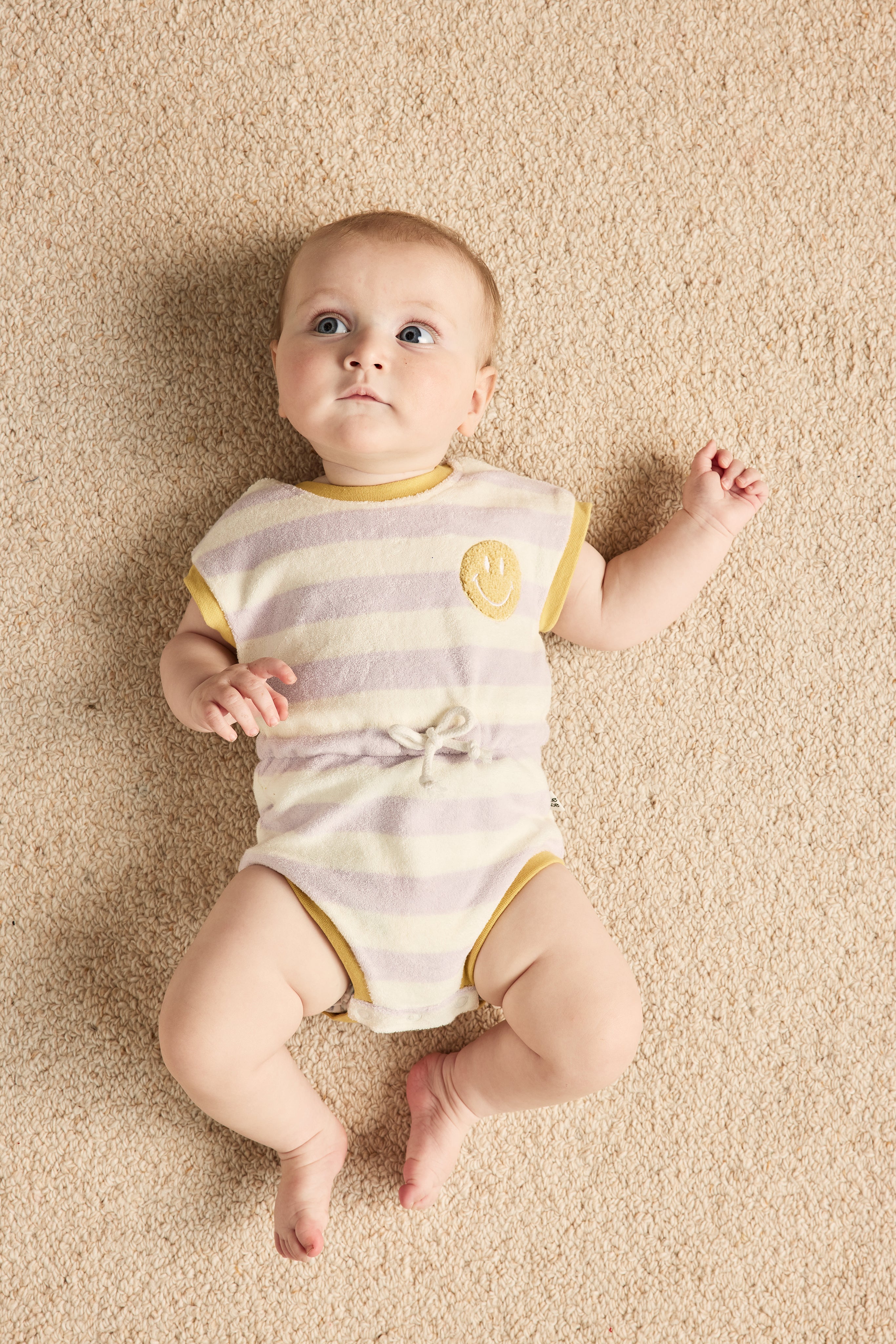 PRE ORDER - Goldie + Ace - Smiley Baby Terry Towelling Romper - Lavender