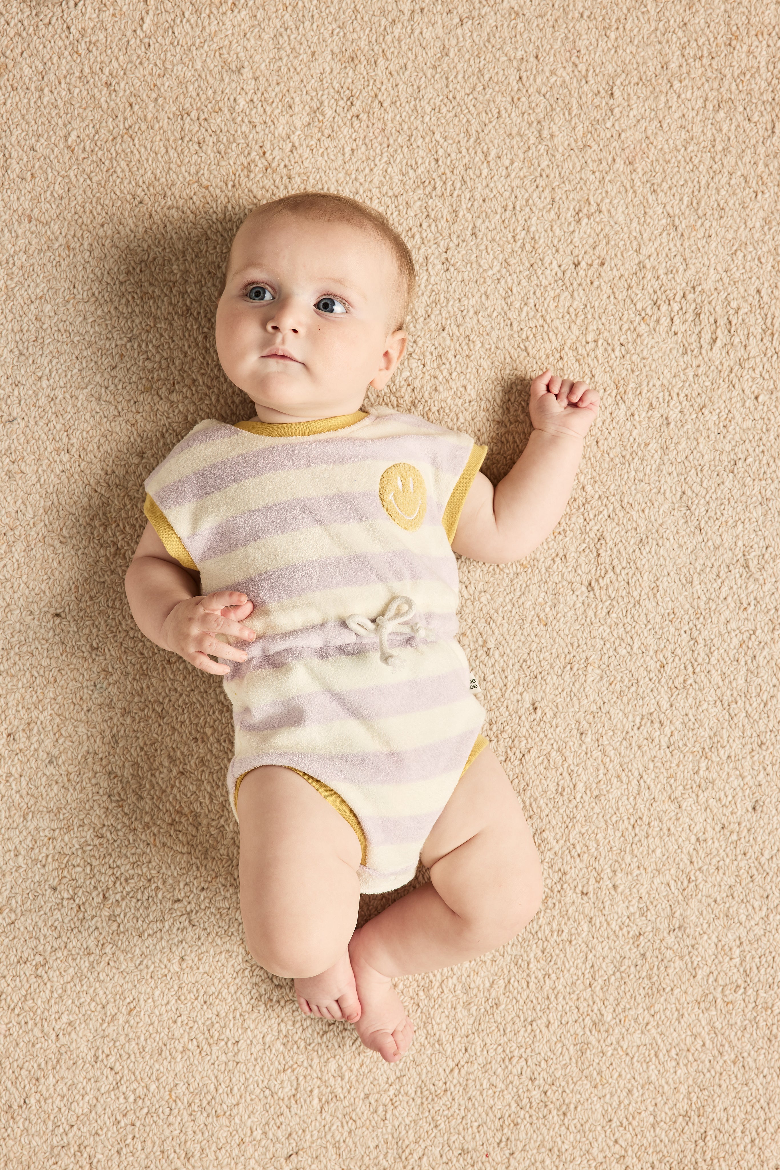 PRE ORDER - Goldie + Ace - Smiley Baby Terry Towelling Romper - Lavender