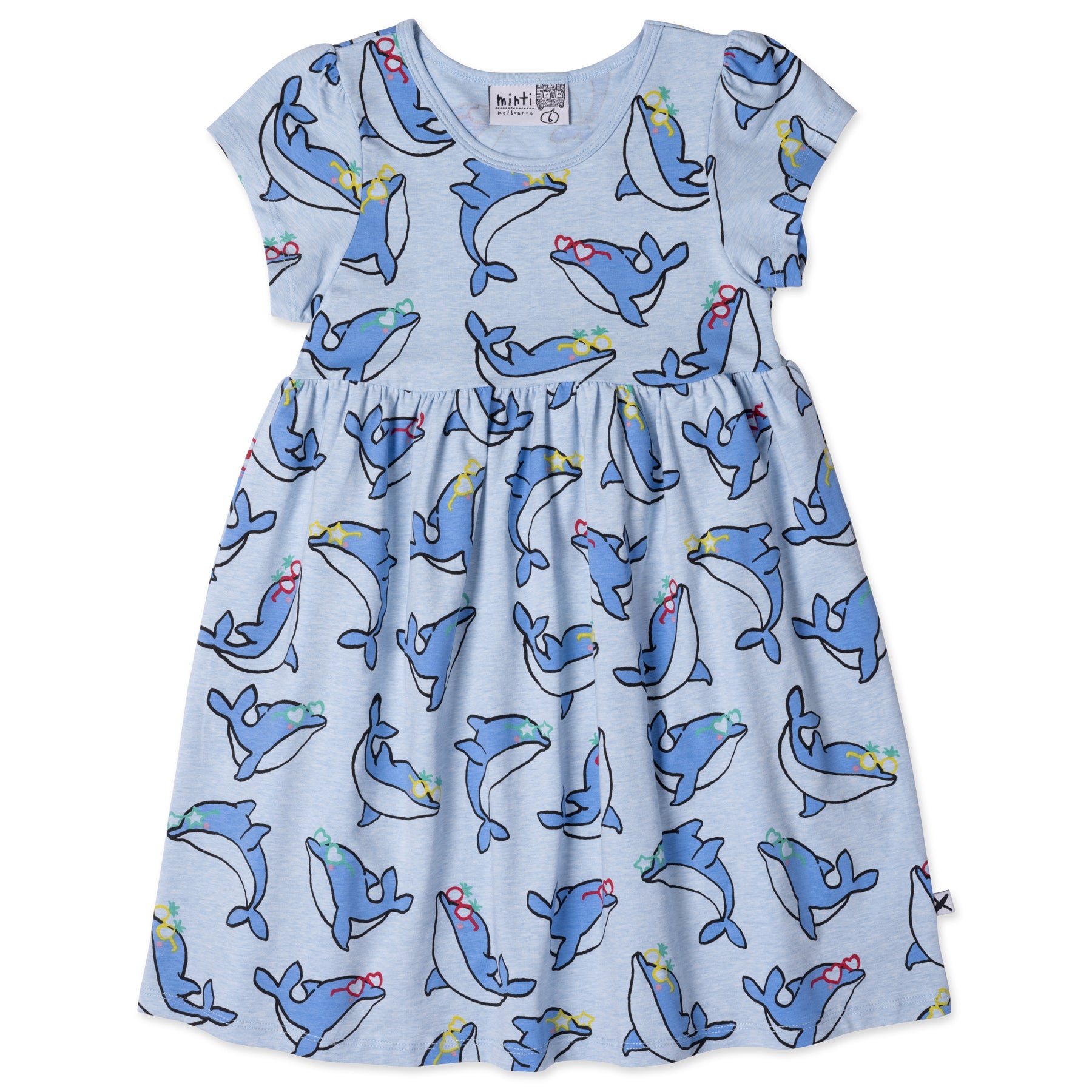 PRE ORDER - Minti - Party Dolphins Dress - Light Blue Marle