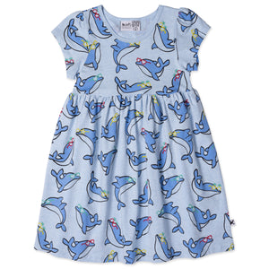 PRE ORDER - Minti - Party Dolphins Dress - Light Blue Marle