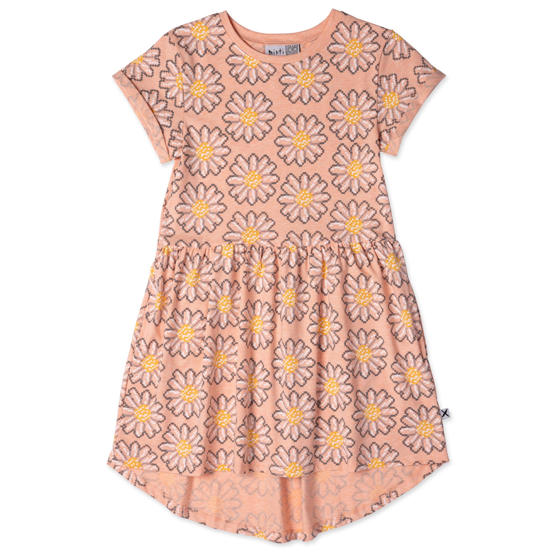 PRE ORDER - Minti - Pixelled Flower Dress - Apricot Marle