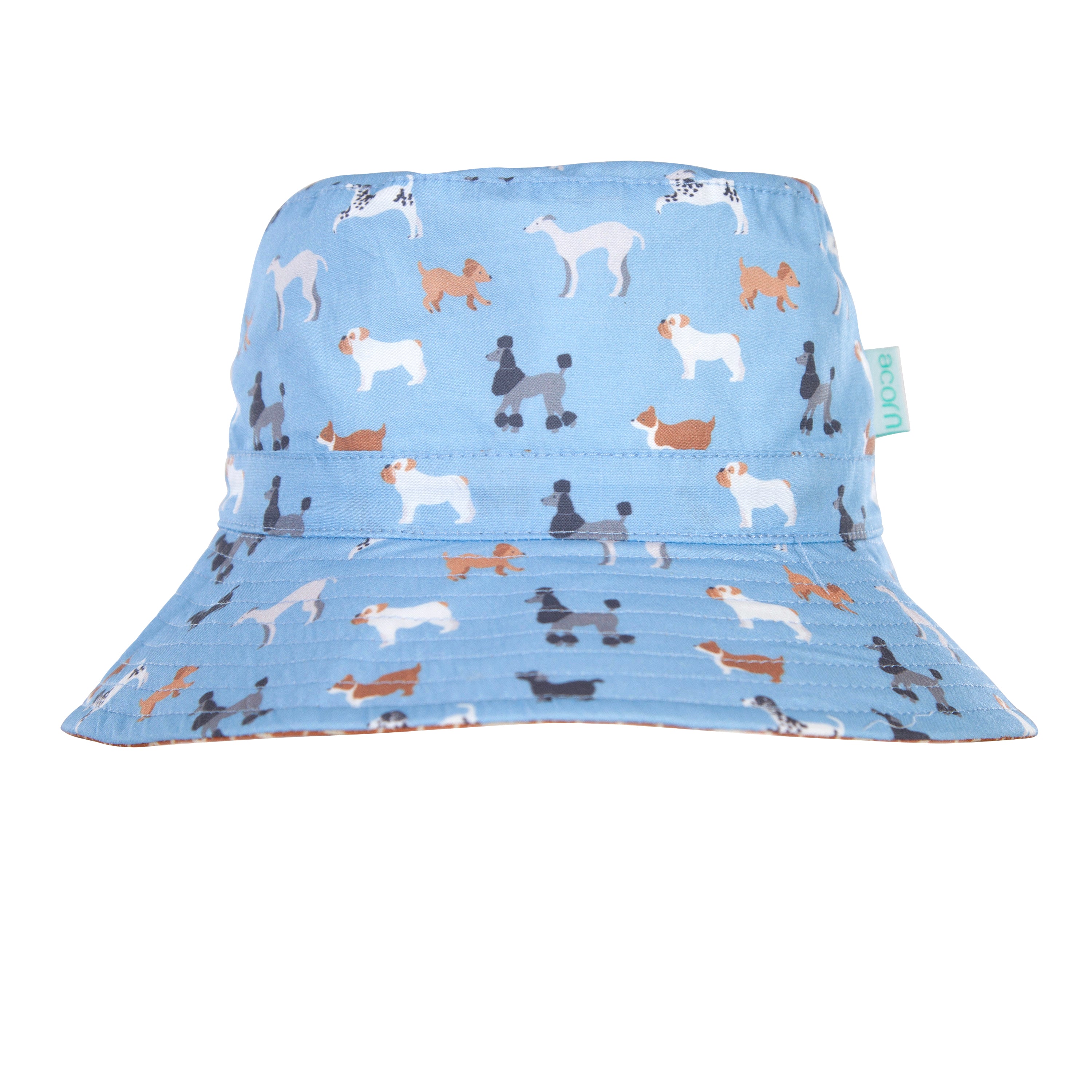 Acorn - Central Park Doggies Wide Brim Bucket Hat - Blue/Brown/White