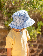 Load image into Gallery viewer, Acorn - Swimming Fish Wide Brim Bucket Hat - Blue &amp; White
