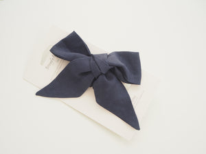 Snuggle Hunny Kids - Navy Linen Bow Pre-Tied Headband Wrap