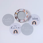 Load image into Gallery viewer, Snuggle Hunny Kids - Sunset Rainbow &amp; Silver Reversible Milestone Cards
