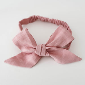 Snuggle Hunny Kids - Dusty Pink Linen Bow Pre Tied Headband Wrap