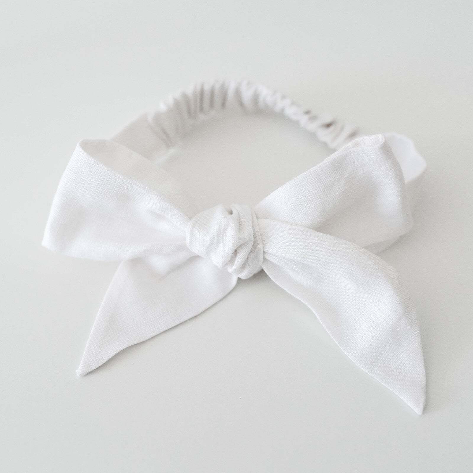 Snuggle Hunny Kids - White Linen Bow Pre Tied Headband Wrap