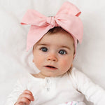 Load image into Gallery viewer, Snuggle Hunny Kids - Baby Pink Linen Bow Pre Tied Headband Wrap
