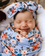 Load image into Gallery viewer, Snuggle Hunny Kids - Vintage Blossom Baby Jersey Wrap &amp; Topknot Set
