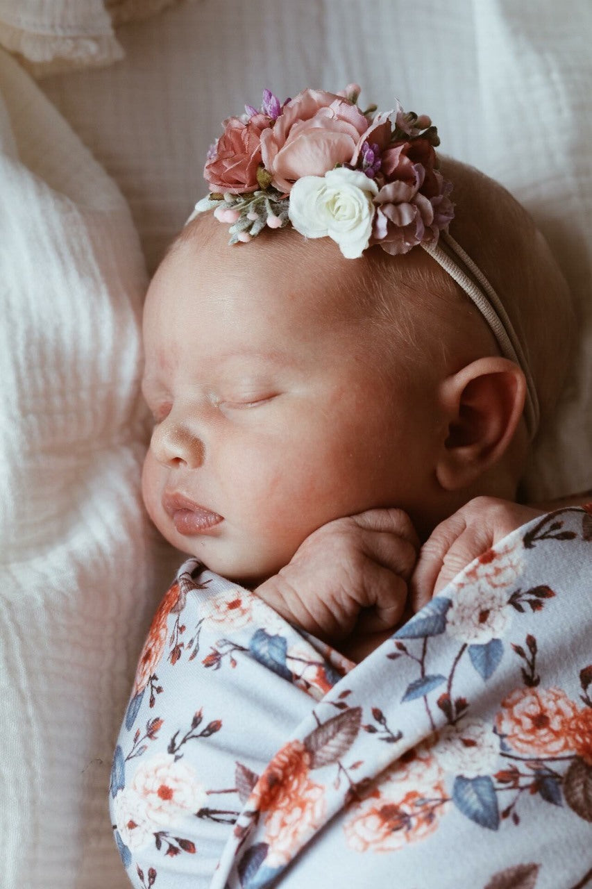Snuggle Hunny Kids - Vintage Blossom Baby Jersey Wrap & Topknot Set