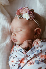 Load image into Gallery viewer, Snuggle Hunny Kids - Vintage Blossom Baby Jersey Wrap &amp; Topknot Set
