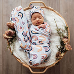 Load image into Gallery viewer, Snuggle Hunny Kids - Sunset Rainbow Baby Jersey Wrap &amp; Beanie Set
