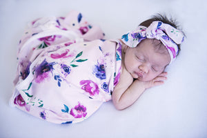Snuggle Hunny Kids - Floral Kiss Baby Jersey Wrap & Topknot Set