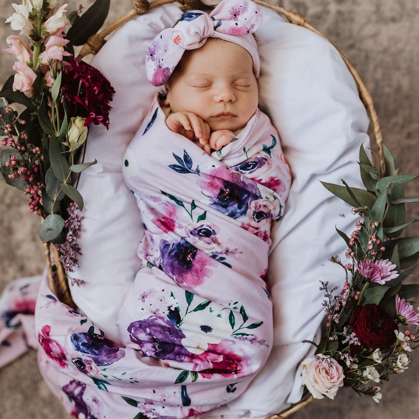 Snuggle Hunny Kids - Floral Kiss Baby Jersey Wrap & Topknot Set