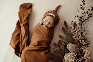 Snuggle Hunny Kids - Bronze Baby Jersey Wrap & Beanie Set