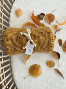 Mini & Me - Cable Knit Baby Blanket - Mustard