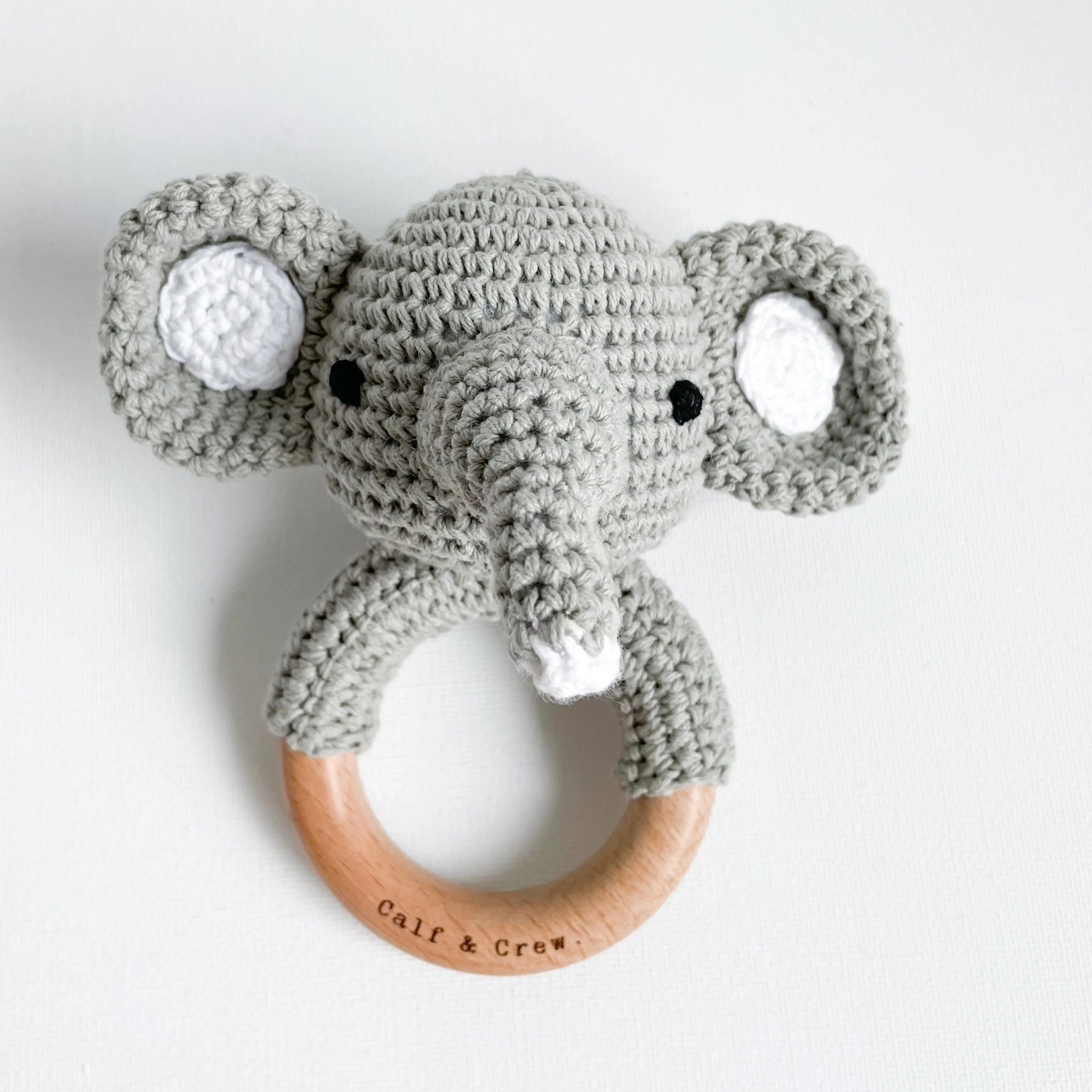 Calf & Crew - Crochet Elephant Rattle Toy
