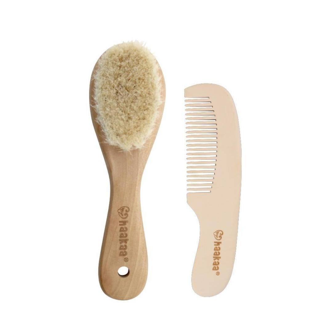 Haakaa - Goat Wool Wooden Baby Hair Brush & Comb Set