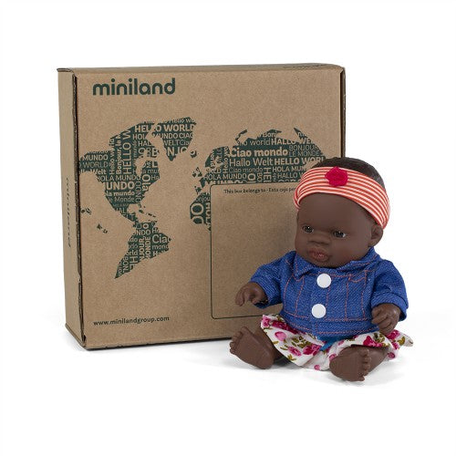 Miniland - Baby Doll African Girl & Outfit Boxed 21cm