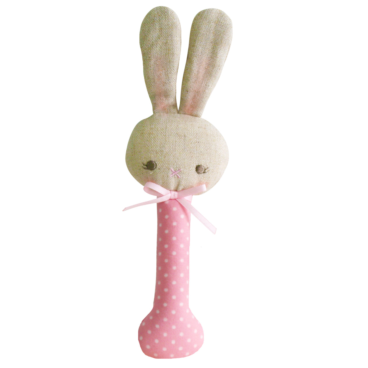 Alimrose - Baby Bunny Stick Rattle - Pink with White Spot