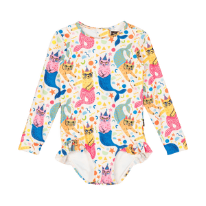 Rock Your Baby - Purrmaides Long Sleeve Rashie One-Piece Swim with Lining