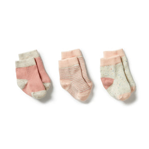 Wilson & Frenchy - Organic 3 Pack Baby Socks - Peach/Shell/Oatmeal