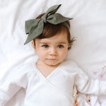 Load image into Gallery viewer, Snuggle Hunny Kids - Olive Linen Bow Pre Tied Headband Wrap
